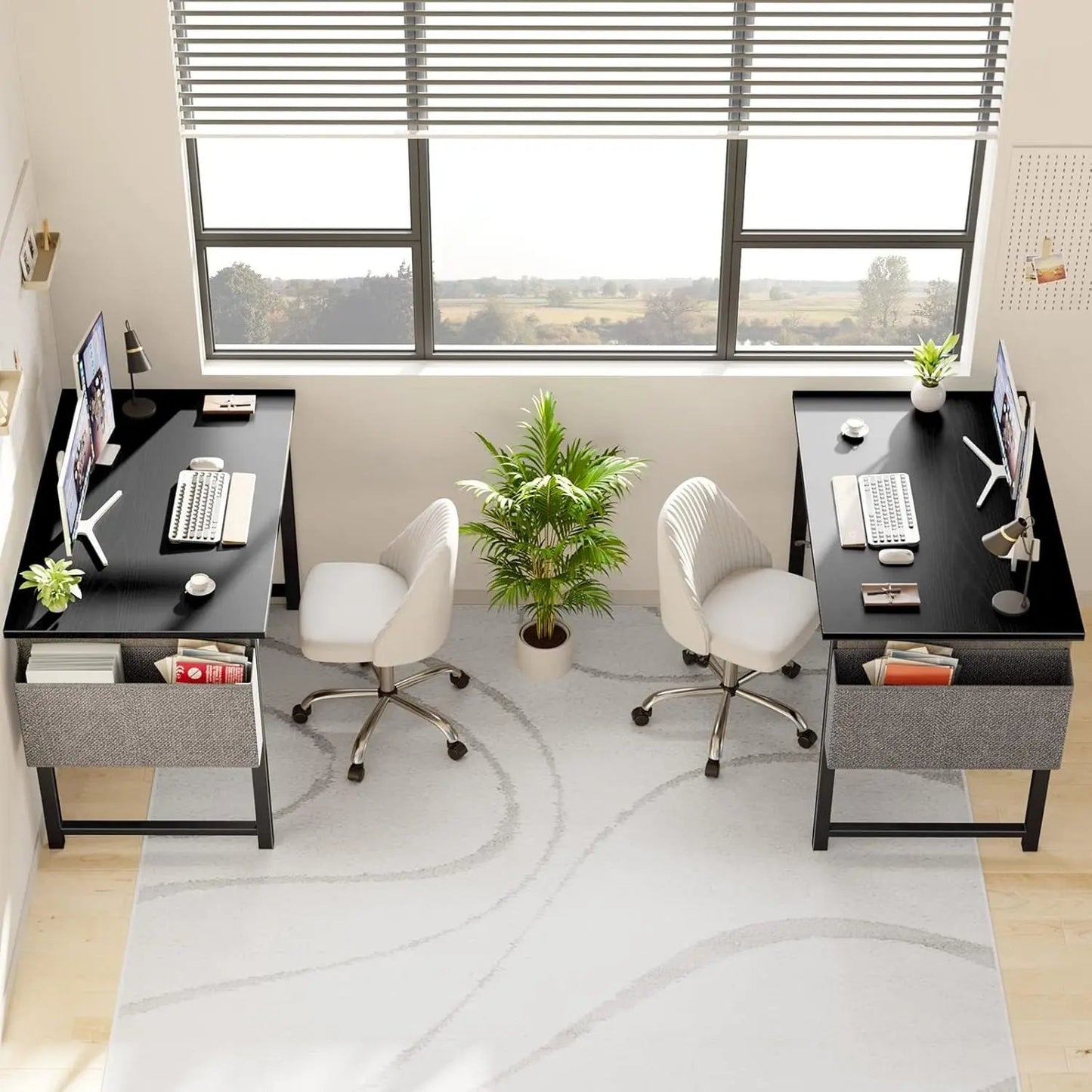 Computer Small Office Desk 40 Inch Writing Study Work with Storage Bag, Headphone Hooks, Home Simple Modern Wood Kids Student Table - Black ShipItFurniture