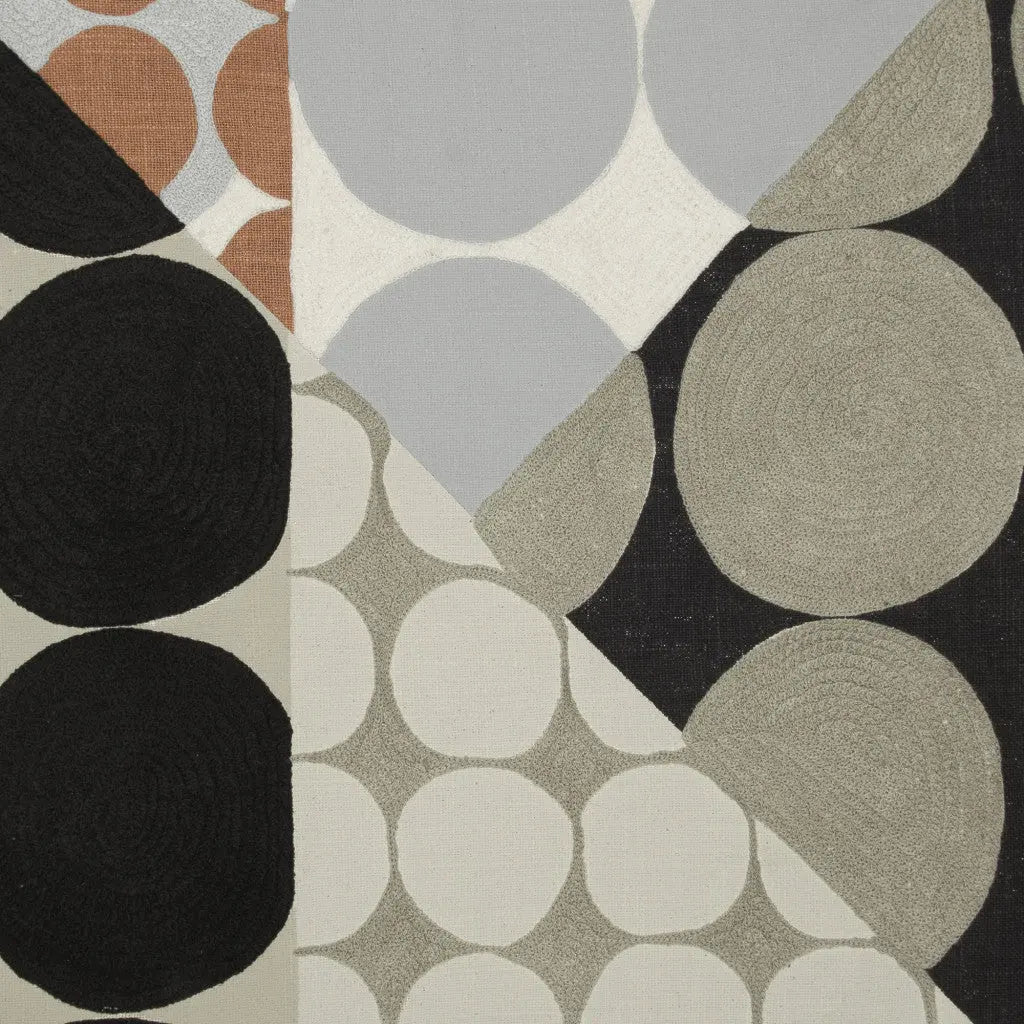 20" Beige and Black Geometric Cotton Throw Pillow With Embroidery Homeroots