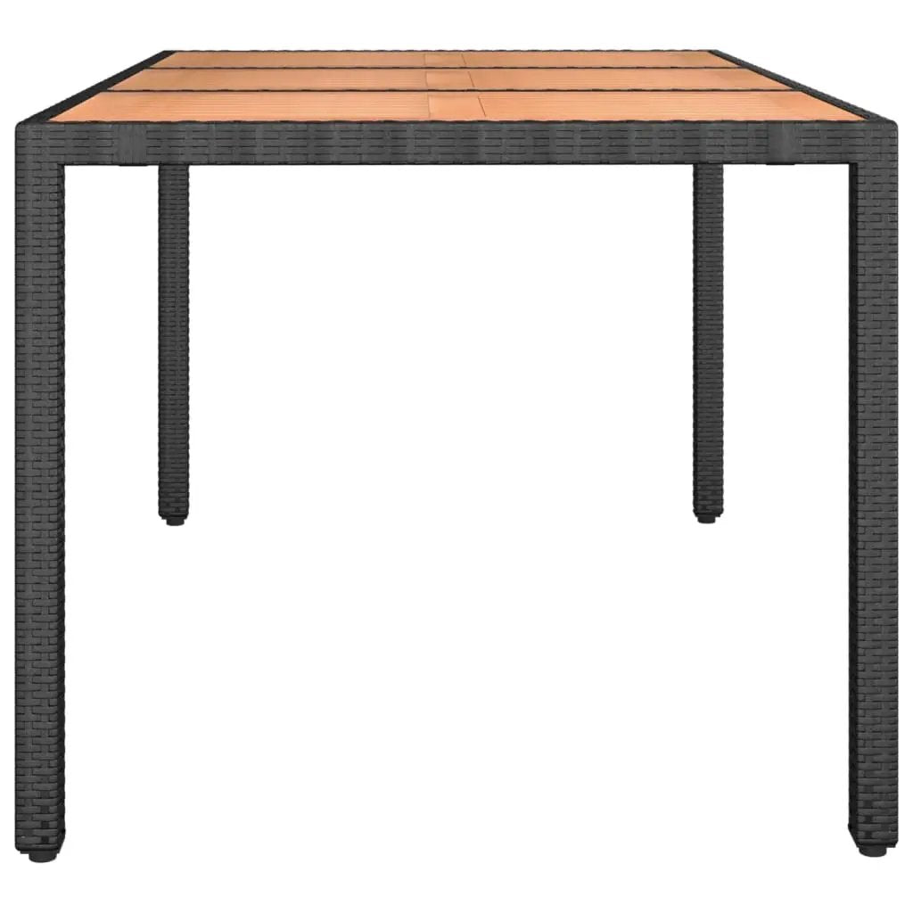 NNEVL Garden Table with Wooden Top Black Poly Rattan&Solid Wood Acacia NNEVL