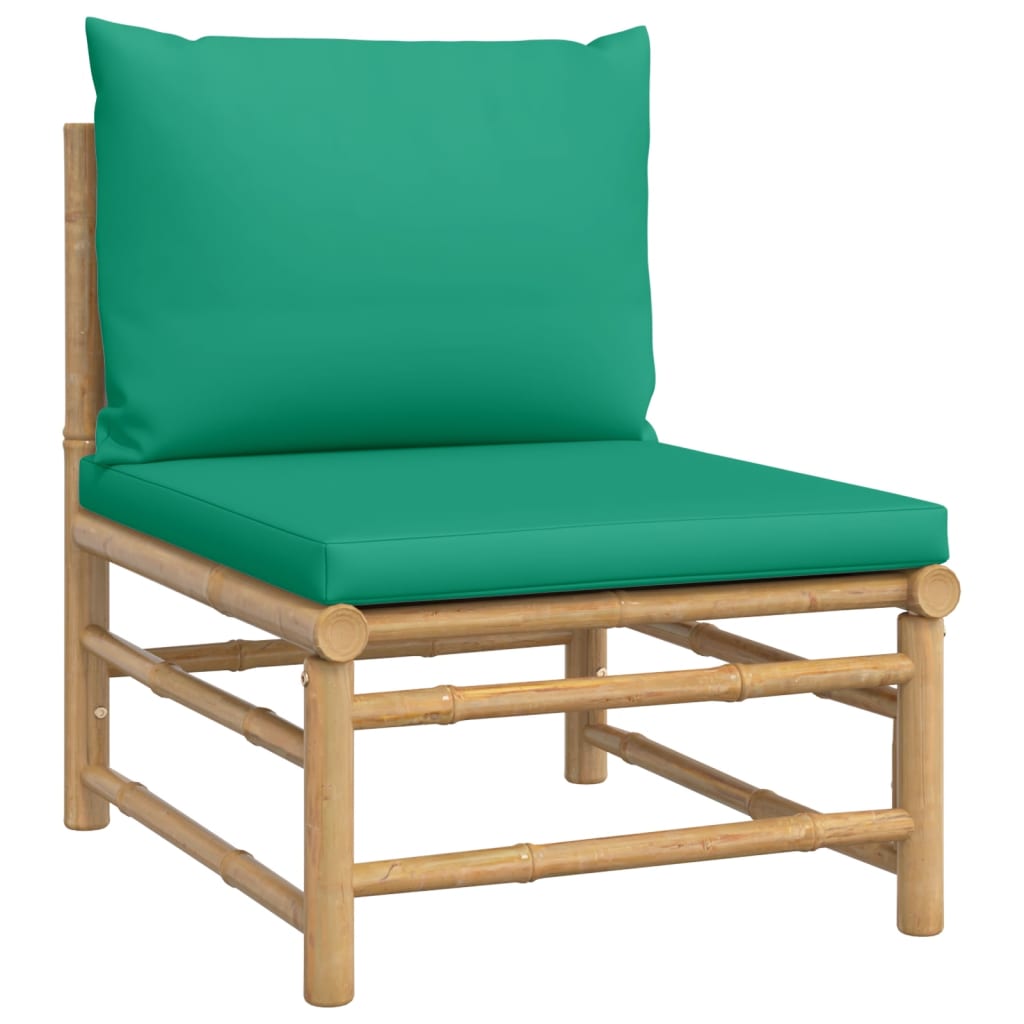 vidaXL 6 Piece Patio Lounge Set with Green Cushions Bamboo VidaXL