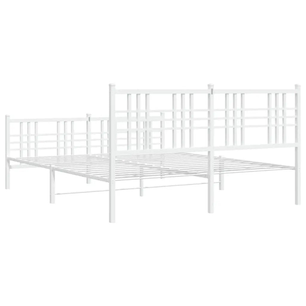 vidaXL Metal Bed Frame with Headboard and Footboard White 59.1"x78.7" VidaXL