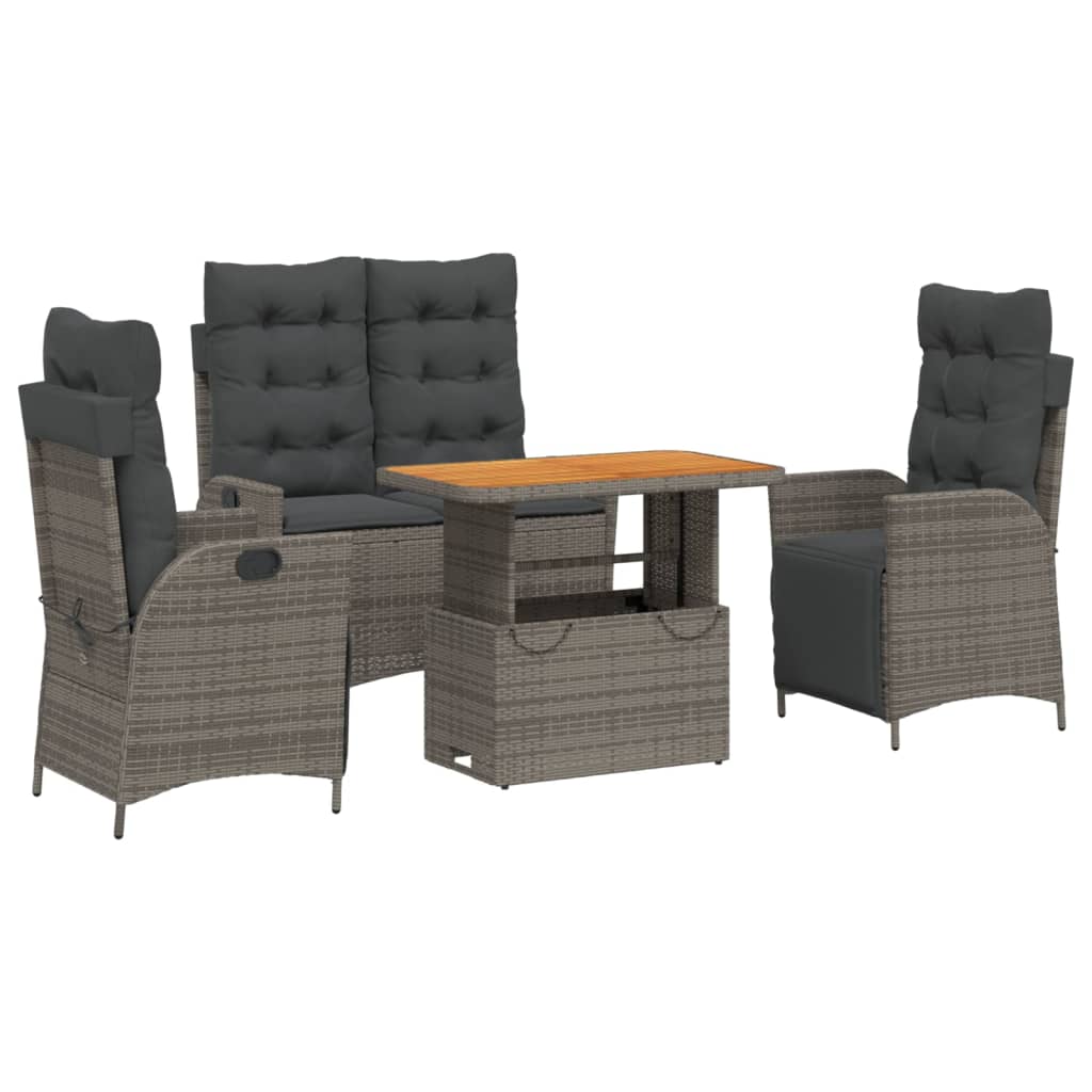vidaXL 4 Piece Patio Dining Set with Cushions Gray Poly Rattan VidaXL