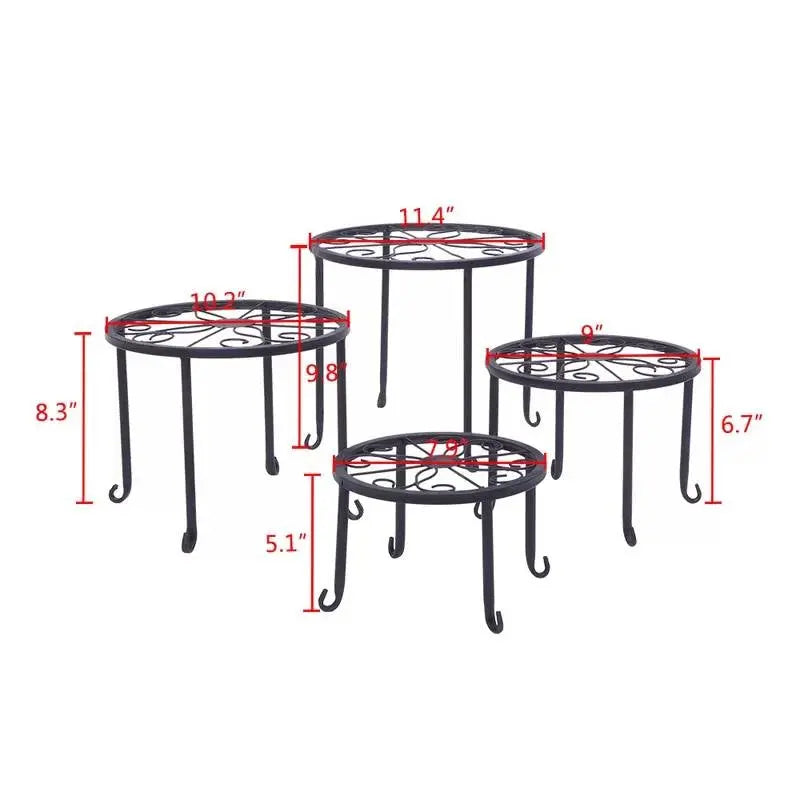 Set of 4 - Indoor Outdoor Black Metal Plant Stand FastFurnishings