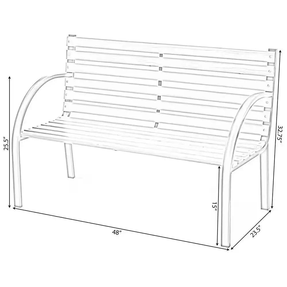 Outdoor Black Metal Frame Garden Bench with Wood Slats and Curved Armrests-4