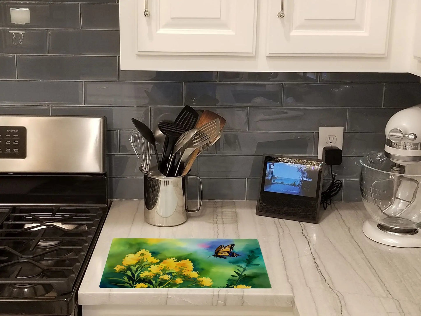 Kentucky Goldenrod in Watercolor Glass Cutting Board Caroline's Treasures