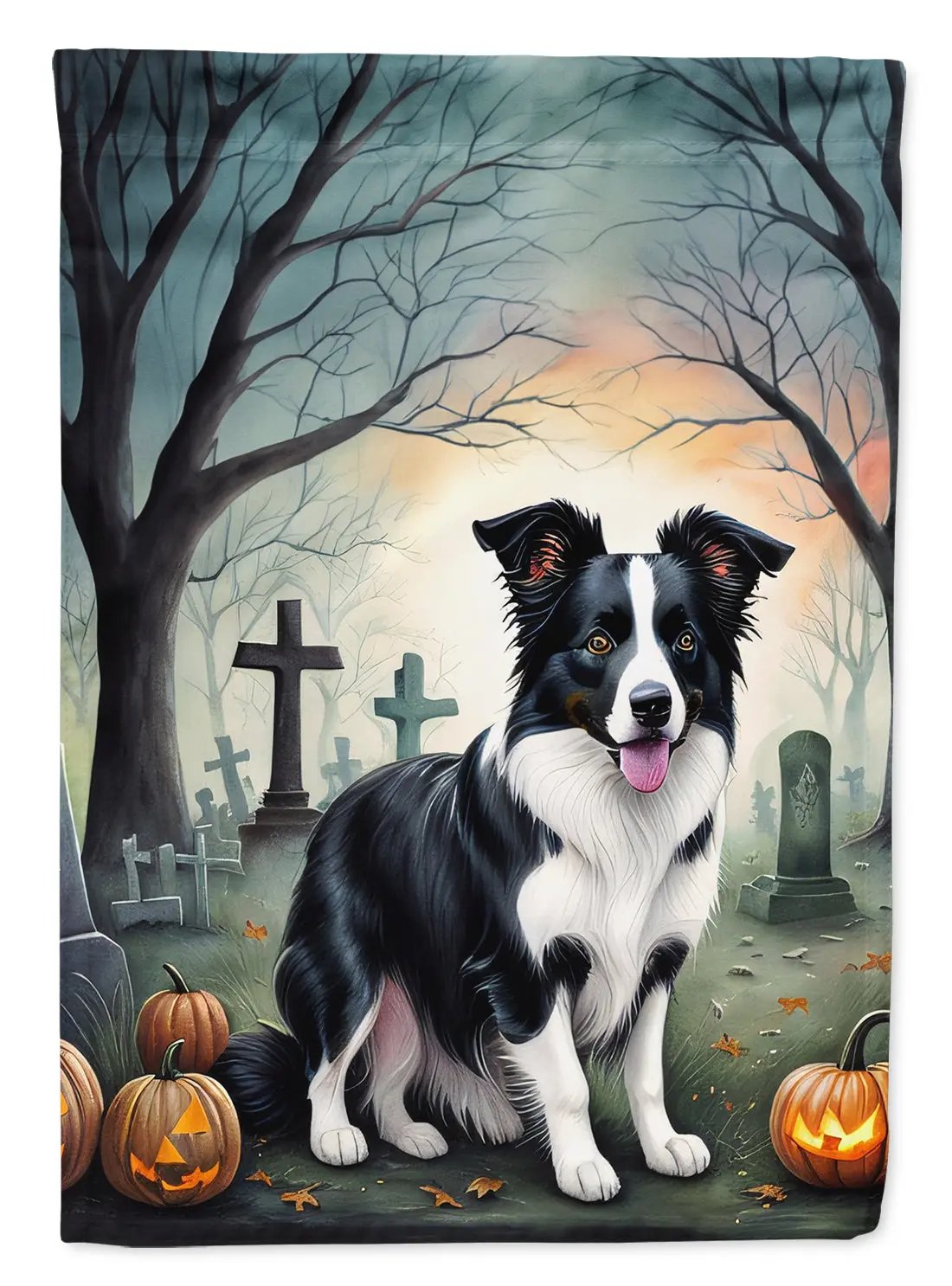 Border Collie Spooky Halloween House Flag - Vivid Treasure Zone