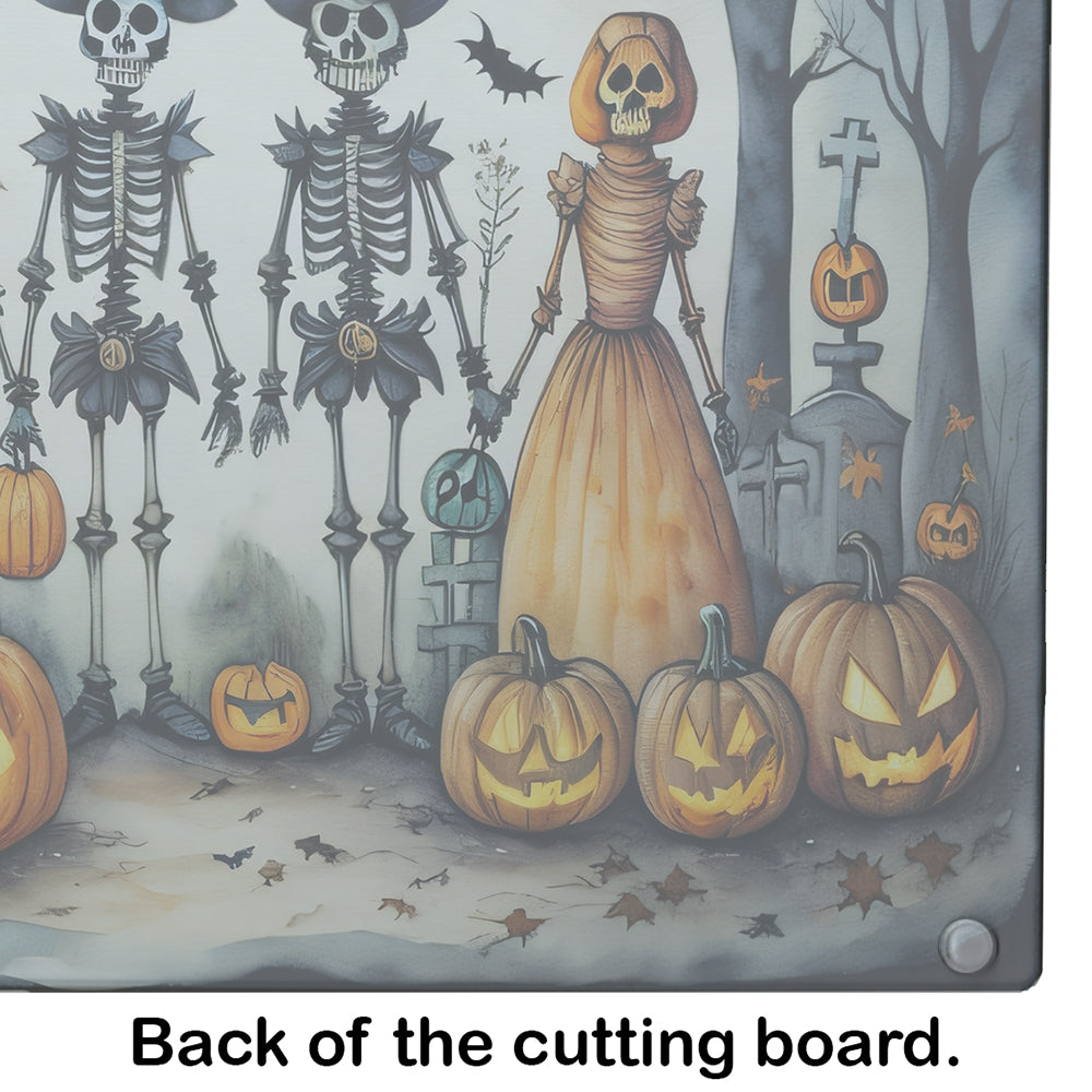 Calacas Skeletons Spooky Halloween Glass Cutting Board-4