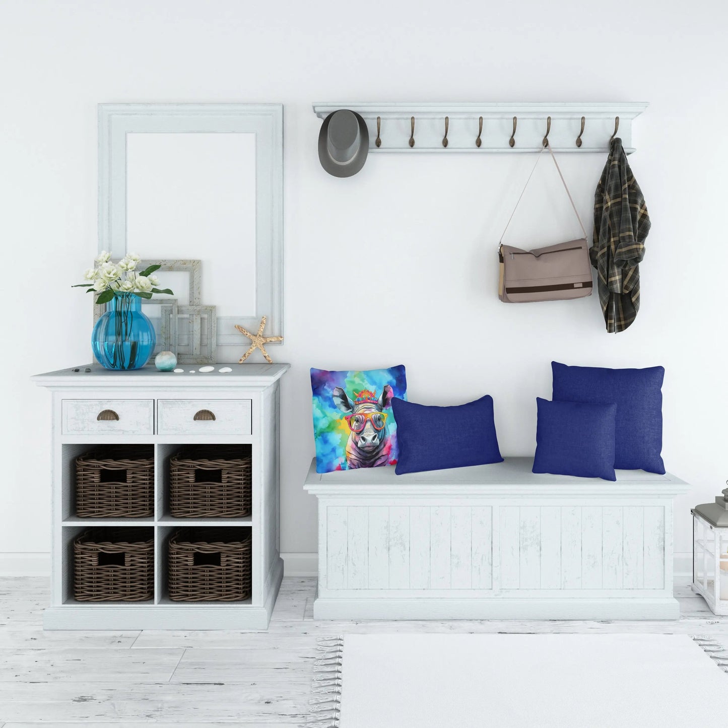 Hippie Animal Rhinoceros Throw Pillow-4