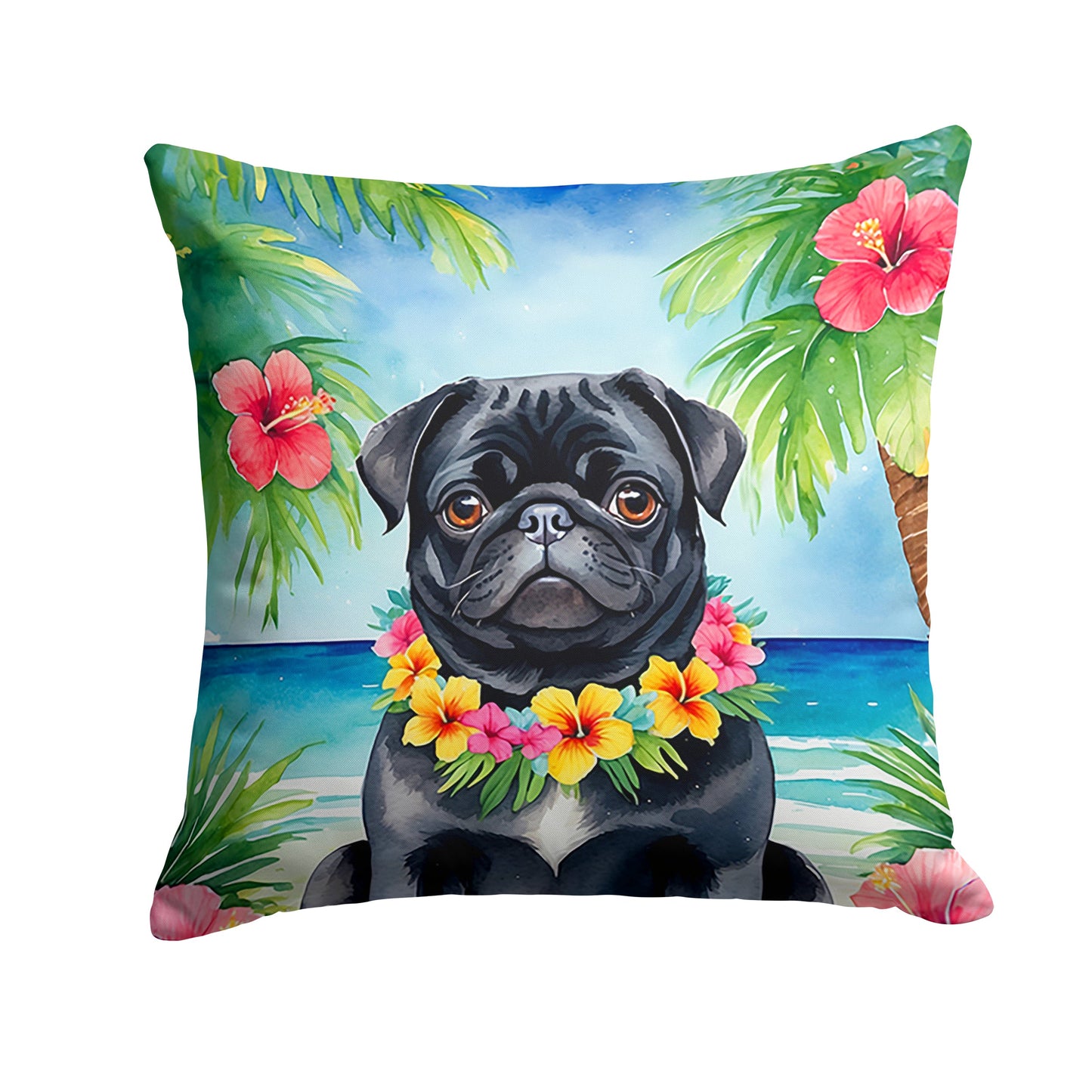 Black Pug Luau Throw Pillow Caroline's Treasures
