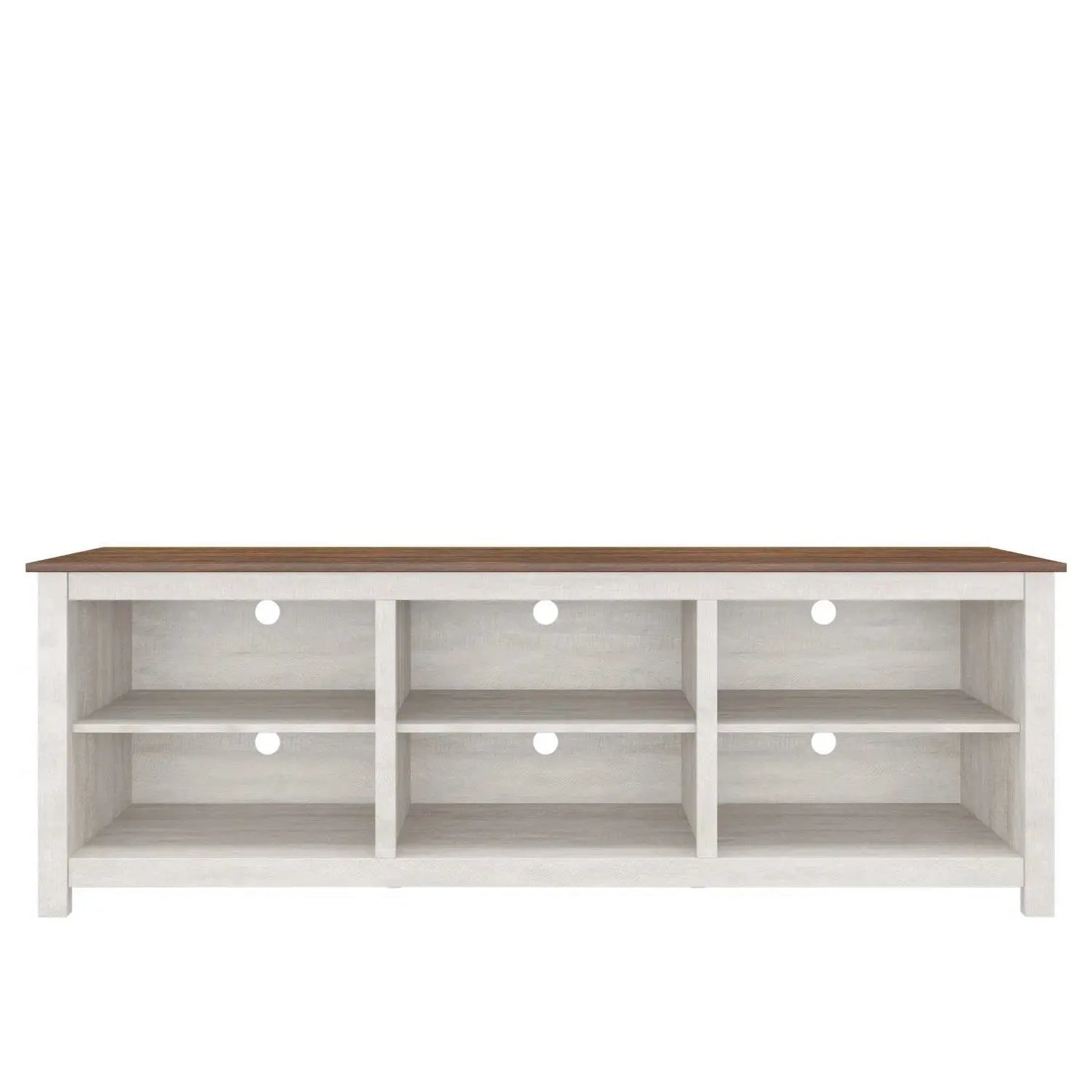Farmhouse TV Stand in Grey Oak with Brown Wood Finish Top for TVs up to 70-inch FastFurnishings