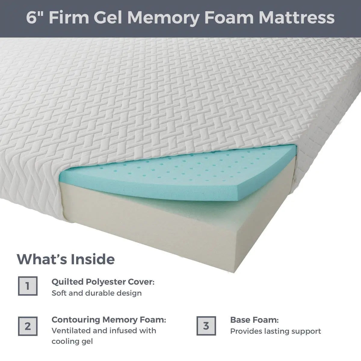 Twin XL size 6-inch Thick Firm Cooling Memory Foam Mattress FastFurnishings