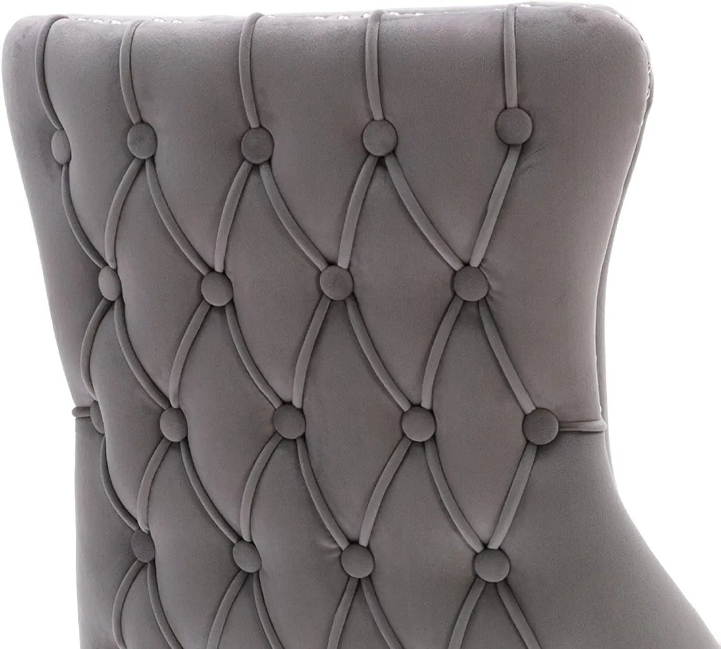 Set of 2 Light Gray Velvet Tufted Wingback Dining Side Chairs, Nailhead, Solid Wood Legs-4