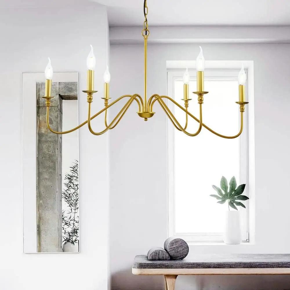Gold Chandelier, 6-Light Chandelier for Dining Room, Bedroom, Foyer, Living Room, Kitchen Island, Entryway, Office, Bar,Farmhouse Decor ShipItFurniture