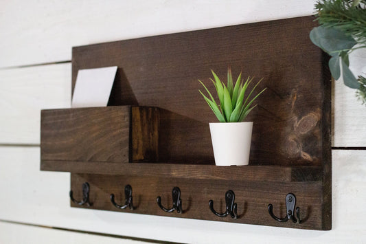 Solid Front Mail Holder with Shelf and Key Hooks. The McGarvey Workshop