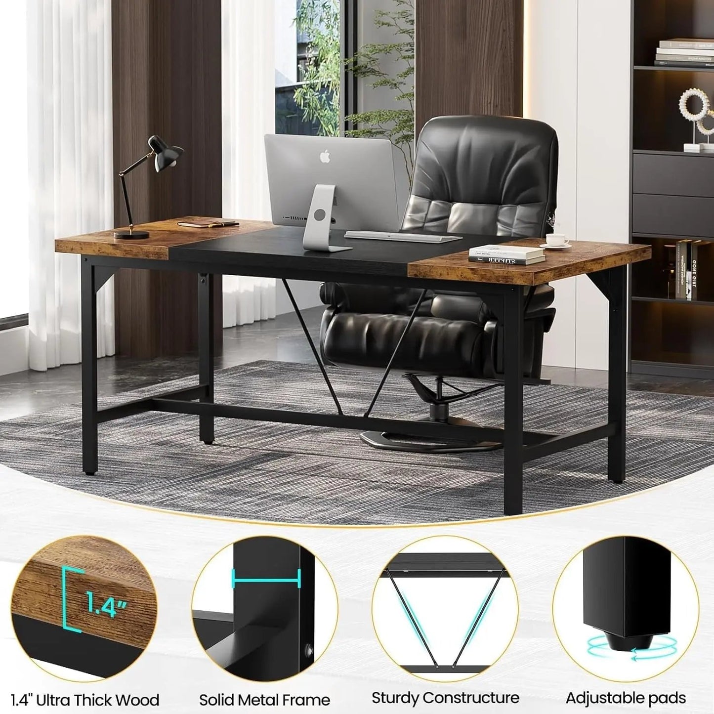 Large Rustic Computer Desk for Home Office Workstation ShipItFurniture