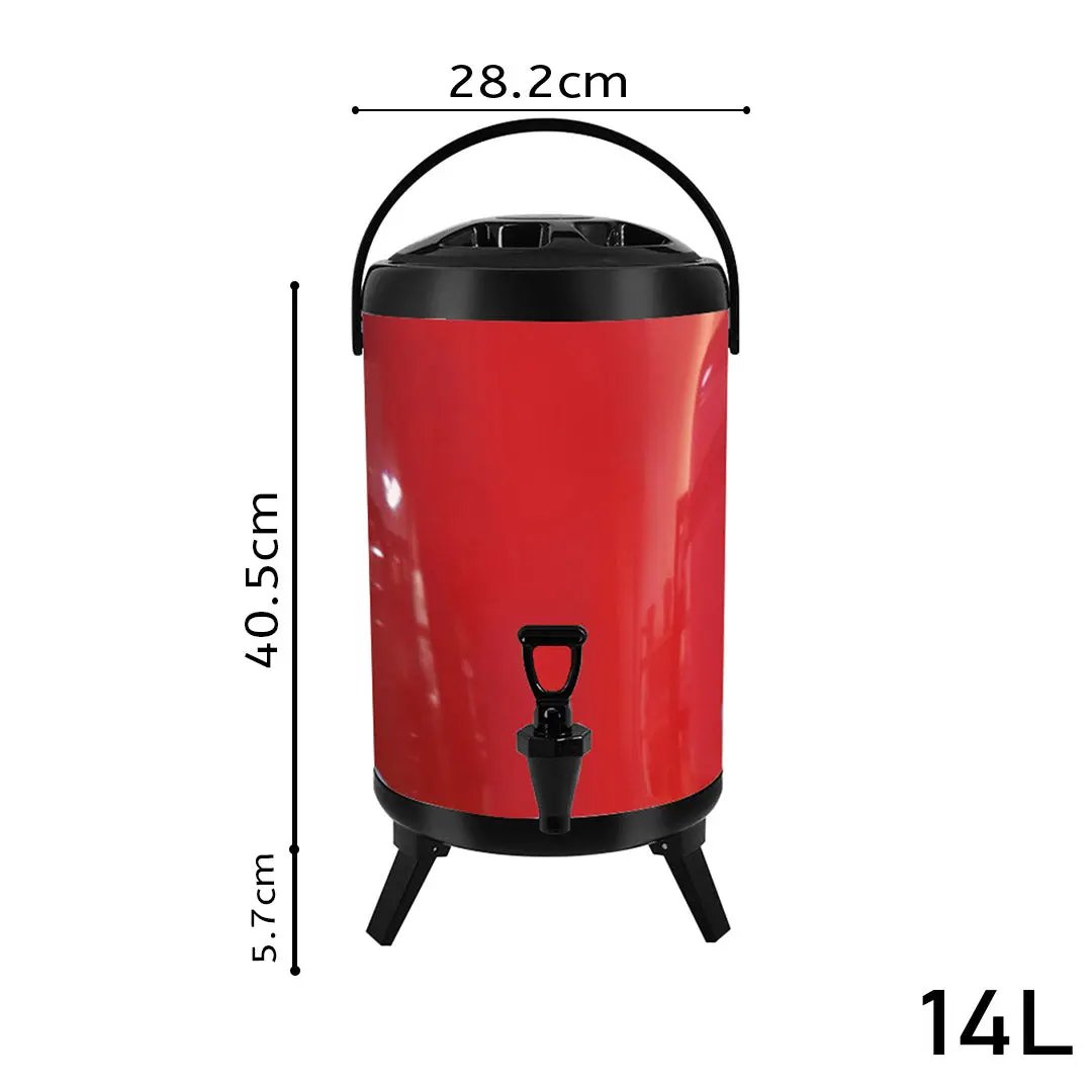 NNEAGS 4X 14L Stainless Steel Insulated Milk Tea Barrel Hot and Cold Beverage Dispenser Container with Faucet Red NNEAGS