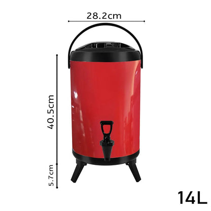 NNEAGS 4X 14L Stainless Steel Insulated Milk Tea Barrel Hot and Cold Beverage Dispenser Container with Faucet Red NNEAGS