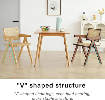 Rattan Dining Chairs Set of 2, Mid Century Modern Armchairs, Wooden Kitchen Chairs for Dining Room, Living Room, Walnut ShipItFurniture