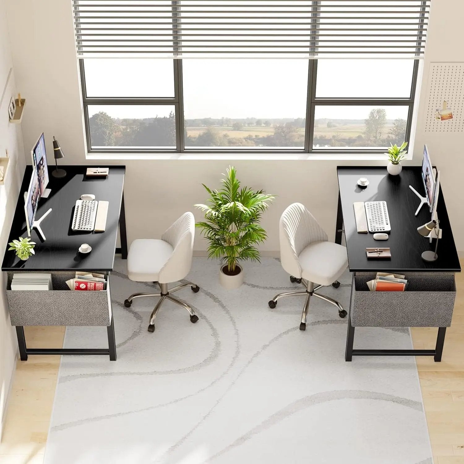 Computer Small Office Desk 40 Inch Writing Study Work with Storage Bag, Headphone Hooks, Home Simple Modern Wood Kids Student Table - Black ShipItFurniture