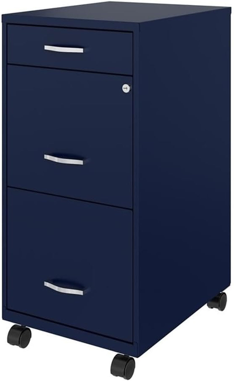 18" Deep 3 Drawer Mobile Metal File Cabinet in Navy ShipItFurniture