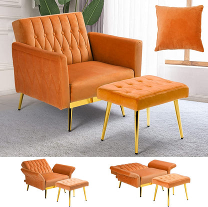 Adjustable Velvet Armchair with Ottoman, Orange ShipItFurniture