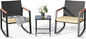 3 Pieces Rocking Patio Bistro Set with Anti-Scald Armrest, Outdoor Patio Wicker Furniture Set with Glass Table and Cushion for Garden, Yard, Porch-0