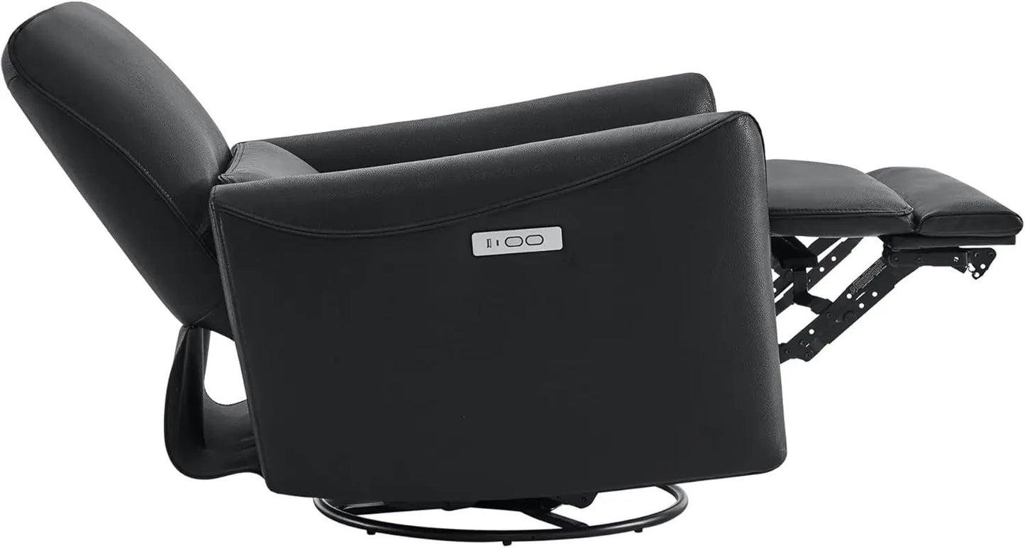 Power Recliner Chair Swivel Glider, FSC Certified Upholstered Faux Leather Living Room Nursery Reclining Sofa Chair with Lumbar Support, Black-4