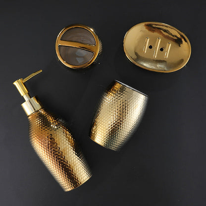 4 Pieces Golden Ceramic Bathroom Set C BlakHom