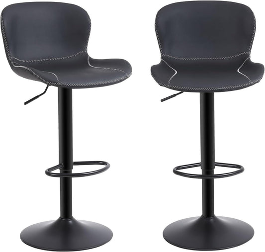 Bar Stools Set of 2, PU Leather Counter Height Barstools with Back, Height Adjustable Swivel Bar Chairs, Modern Armless Kitchen Island Stool, Black-0