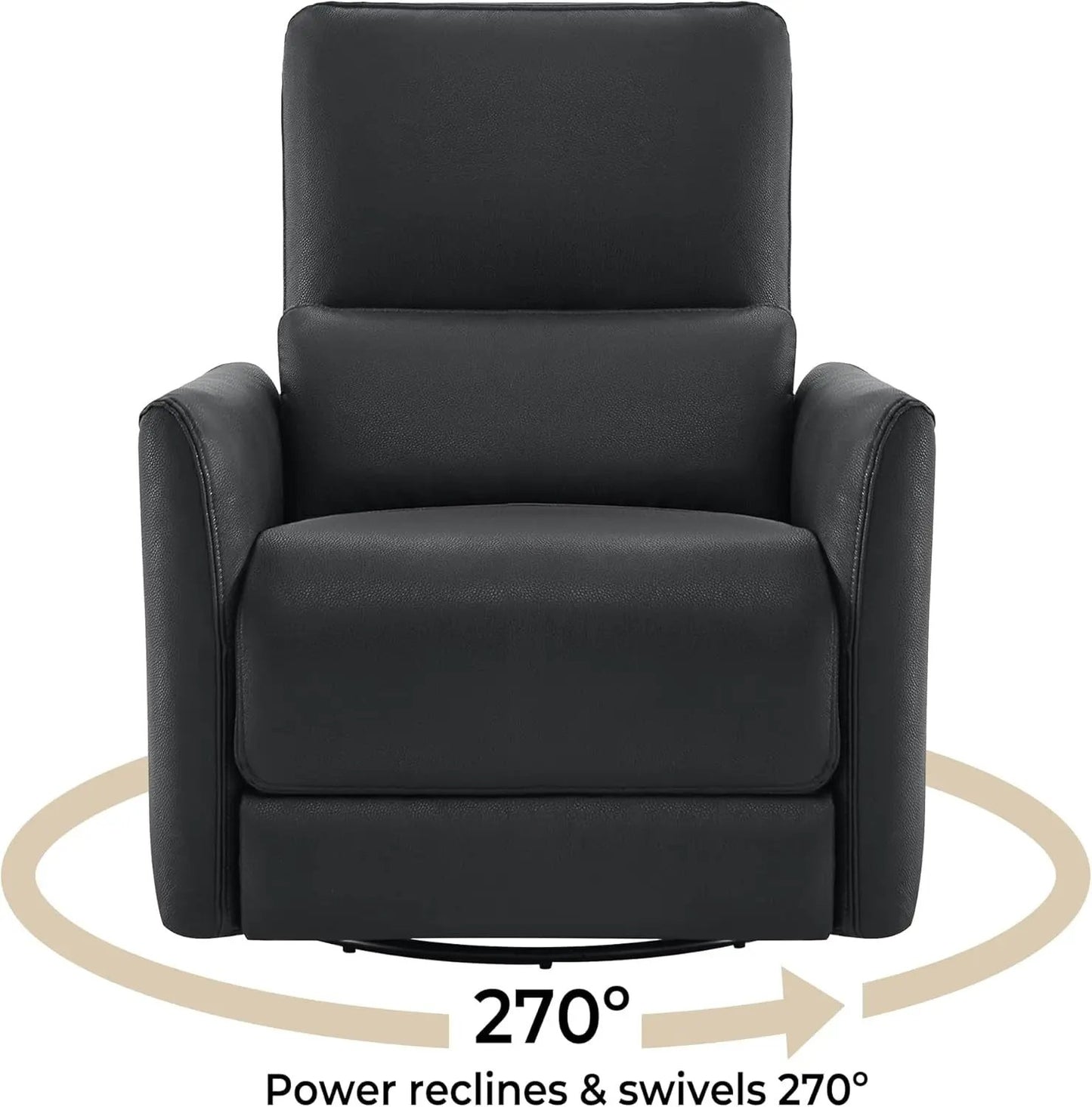 Power Recliner Chair Swivel Glider, FSC Certified Upholstered Faux Leather Living Room Nursery Reclining Sofa Chair with Lumbar Support, Black-2