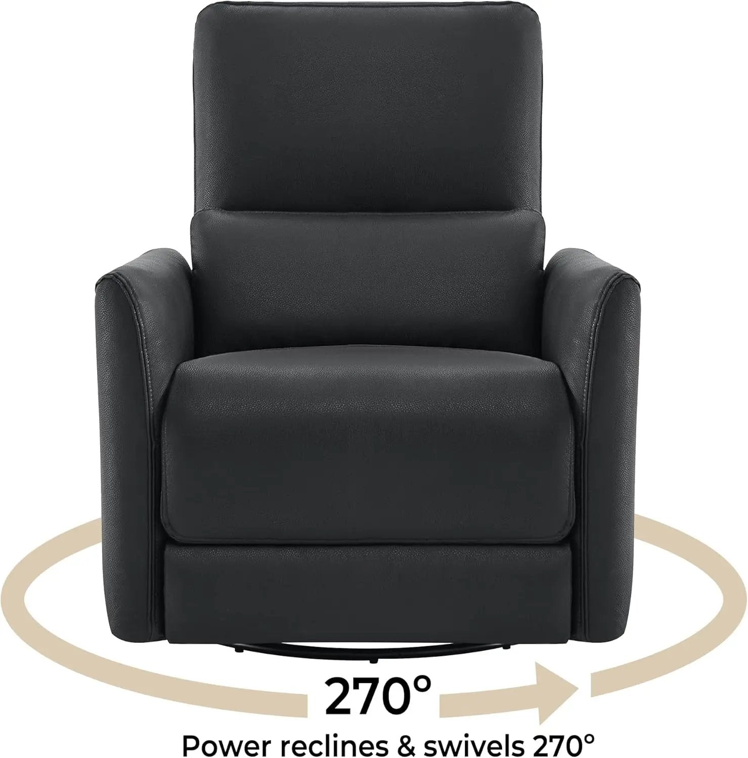 Power Recliner Chair Swivel Glider, FSC Certified Upholstered Faux Leather Living Room Nursery Reclining Sofa Chair with Lumbar Support, Black-2