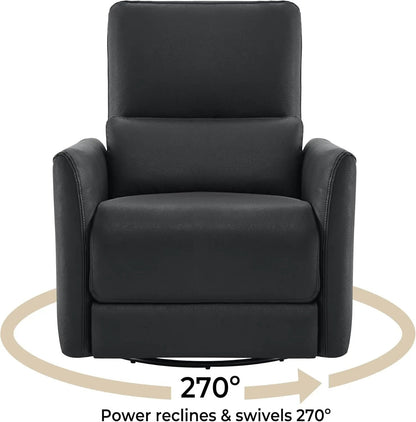 Power Recliner Chair Swivel Glider, FSC Certified Upholstered Faux Leather Living Room Nursery Reclining Sofa Chair with Lumbar Support, Black-2