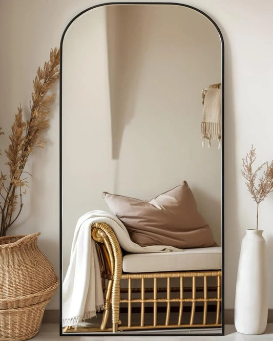 Full Length Mirror, 71"X28" Floor Mirror Freestanding, Arched Floor Standing Large Mirror Full Body Mirror with Stand for Bedroom, Hanging Mounted Mirror for Living Room, Black ShipItFurniture