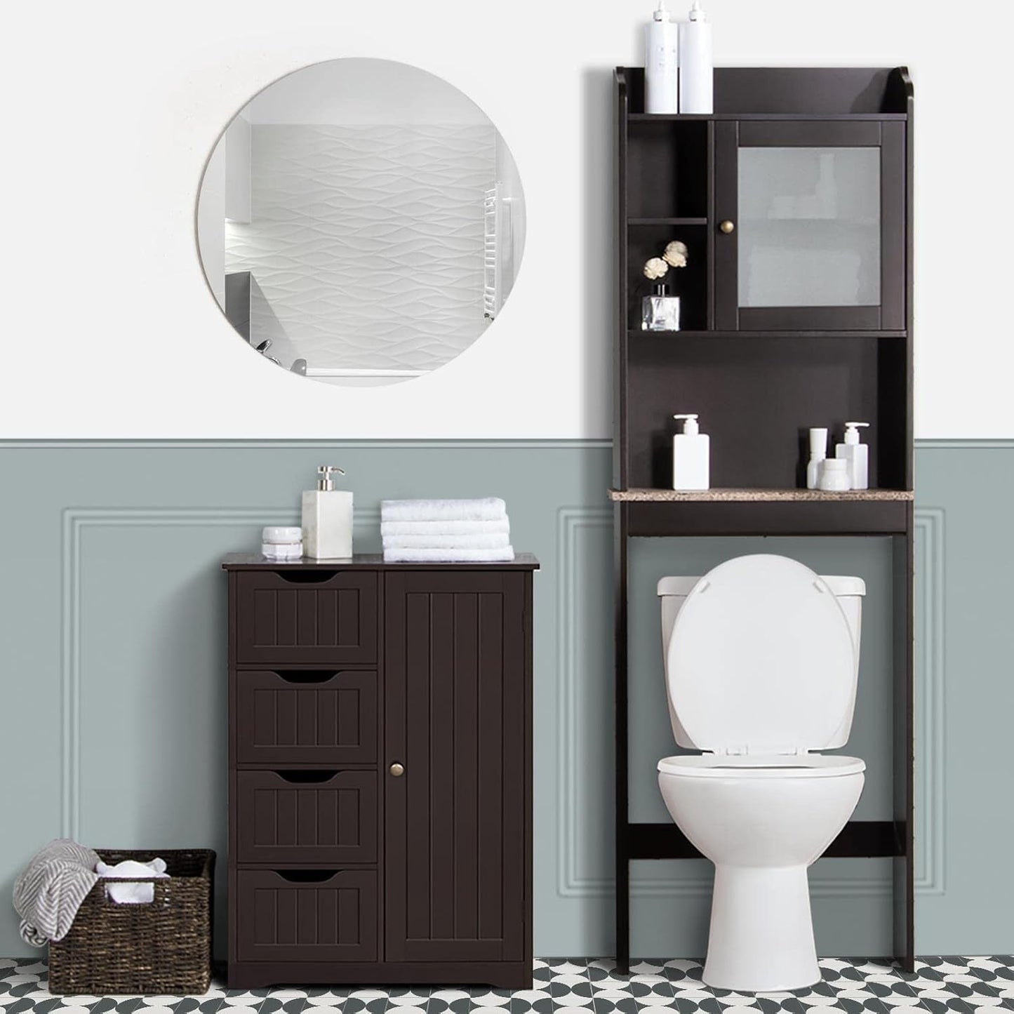 Brown Wooden Bathroom Cabinet with 4 Drawers Cupboard-2