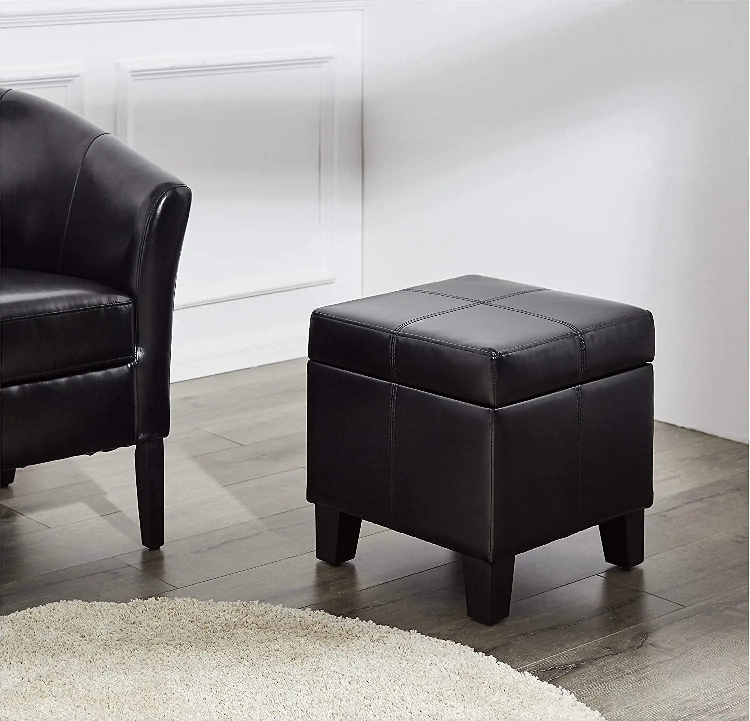 Small Black Ottoman with Hidden Storage-0