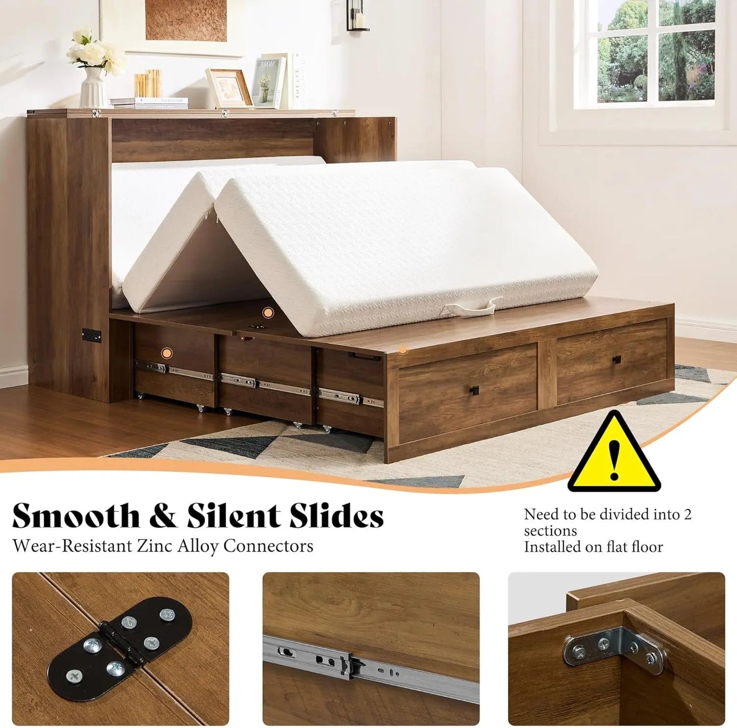 Full Murphy Bed Cabinet With Charging Station Foldable Platform Bed For Small Spaces ShipItFurniture