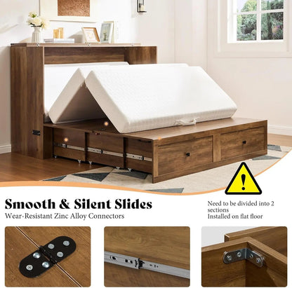 Full Murphy Bed Cabinet With Charging Station Foldable Platform Bed For Small Spaces ShipItFurniture