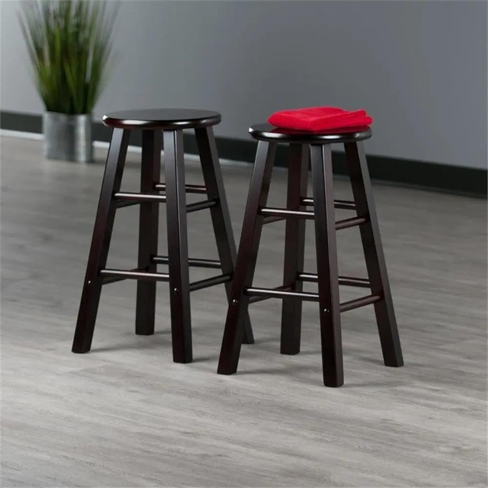 Element 2-Piece 24In Counter Stool Set, Espresso Finish, Solid Wood, Modern Design ShipItFurniture