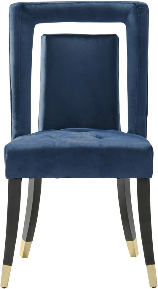 Elsie Dining Side Chair Velvet Upholstered Nailhead Trim Seat Espresso Finished Gold Tip Tapered Wood Legs Modern Transitional (Set of 2), Navy-0