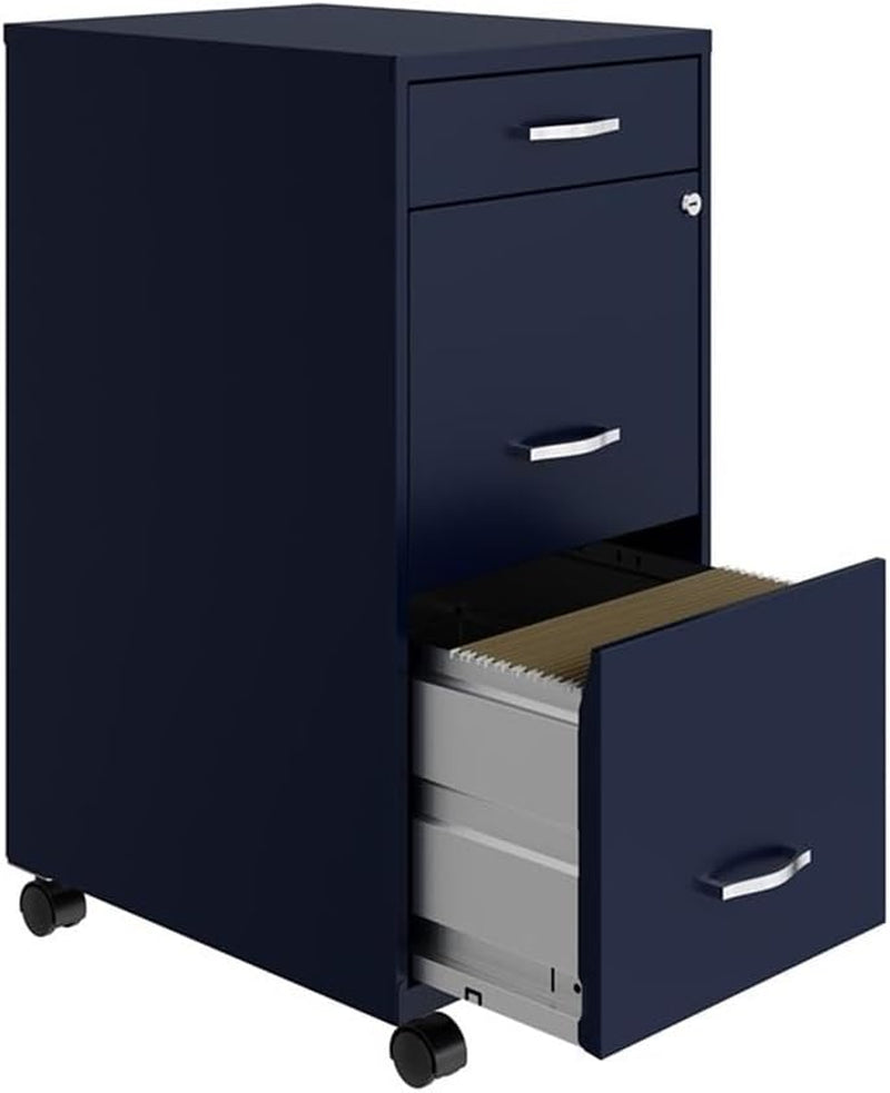 18" Deep 3 Drawer Mobile Metal File Cabinet in Navy ShipItFurniture