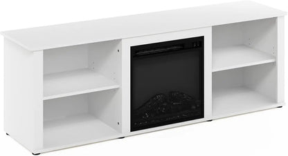 Classic 70 Inch TV Stand with Fireplace, Solid White-4