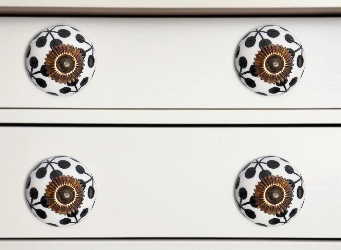 Set of Twelve Black White And Copper Ceramic Geometric Drawer Pull Knobs Homeroots