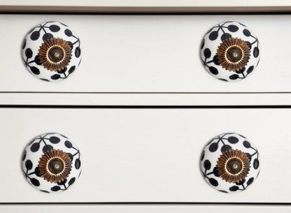 Set of Twelve Black White And Copper Ceramic Geometric Drawer Pull Knobs Homeroots