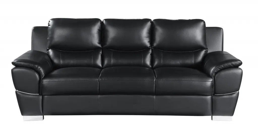 85" Black Leather Sofa With Silver Legs-1