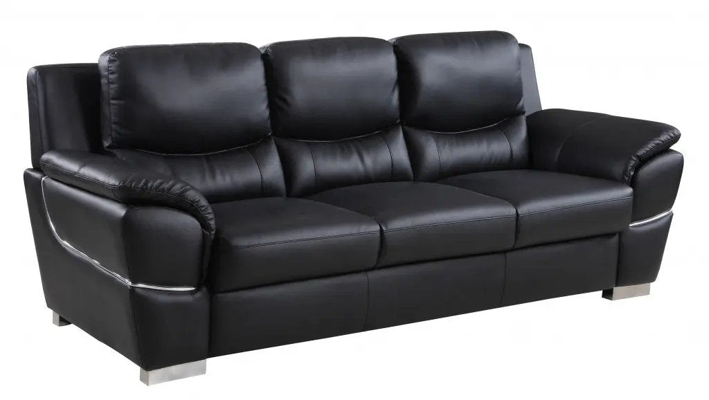 85" Black Leather Sofa With Silver Legs-2
