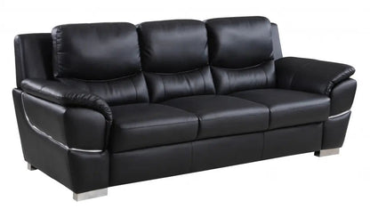 85" Black Leather Sofa With Silver Legs-2