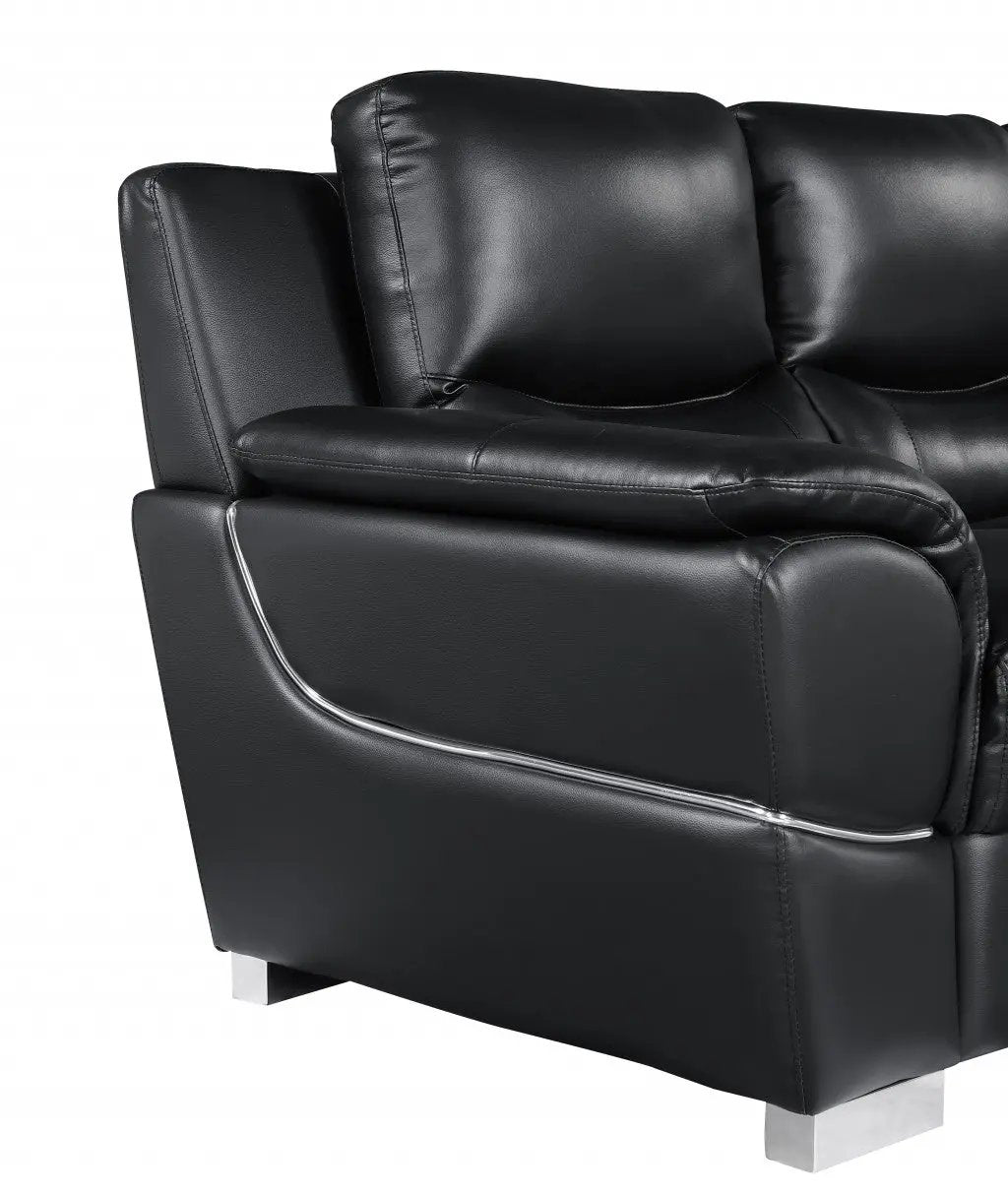 85" Black Leather Sofa With Silver Legs-5