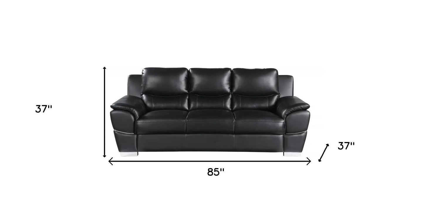 85" Black Leather Sofa With Silver Legs-8