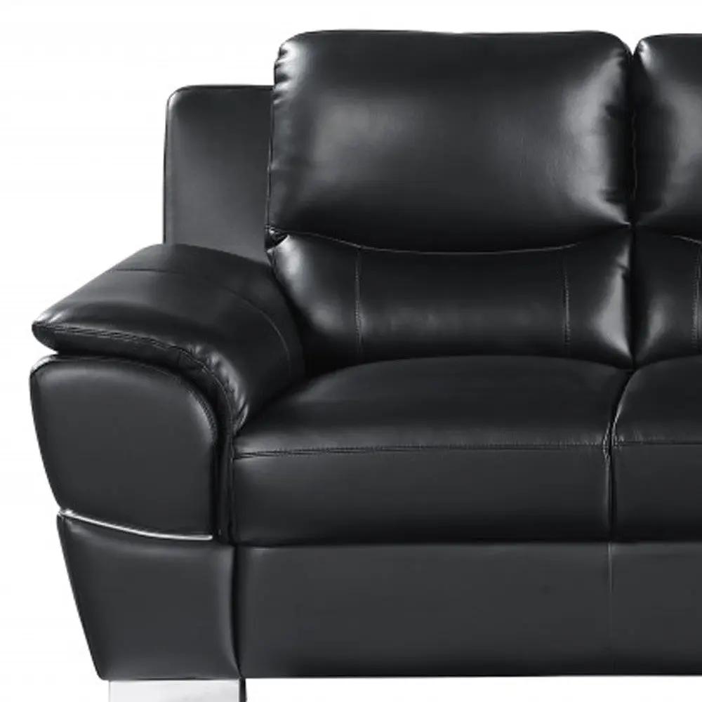 85" Black Leather Sofa With Silver Legs-7