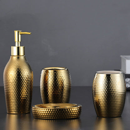 4 Pieces Golden Ceramic Bathroom Set C BlakHom